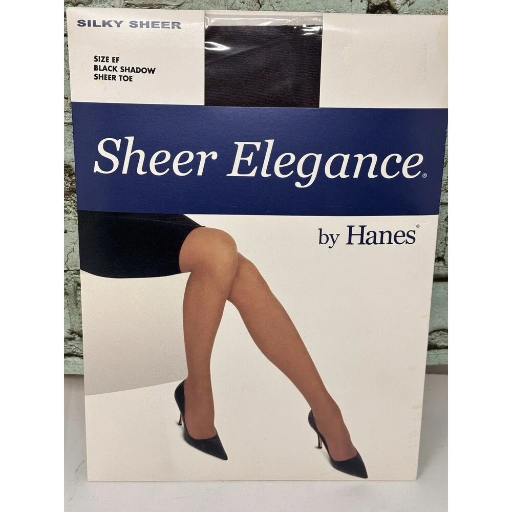 Hanes Sheer Elegance Silky Sheer Pantyhose Black Shadow Size EF Nylon/Spandex